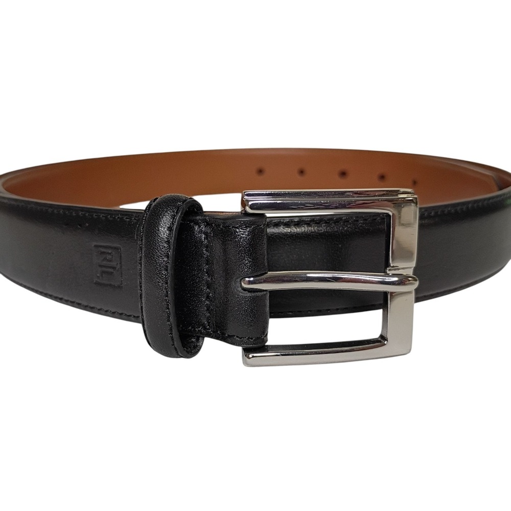 Lauren Ralph Lauren Dress Belt Size 42 Solid Black Leather Silver Buckle 1" wide